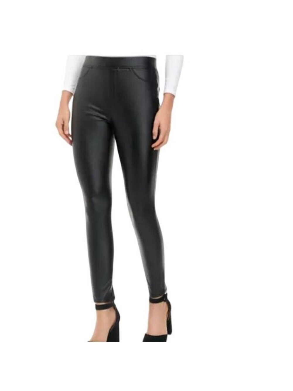 NWT Philosophy Black Faux Leather Leggings Small Pull On Slim Skinny Pants Ankle